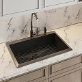 Modern Kitchen Interior With White And Wooden Cabinets Marble Countertop And Island
